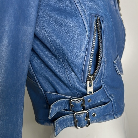 IRO ASHVILLE SZ 36 / US 4 LAMB LEATHER JACKET BLUE DENIM - Picture 8 of 16